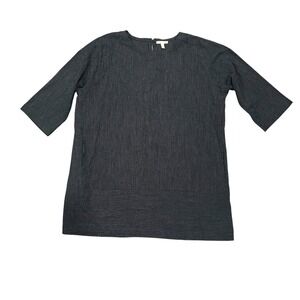 Eileen Fisher‎ Black Tunic Dress Large Cotton Blend Striped Minimalist Lagenlook